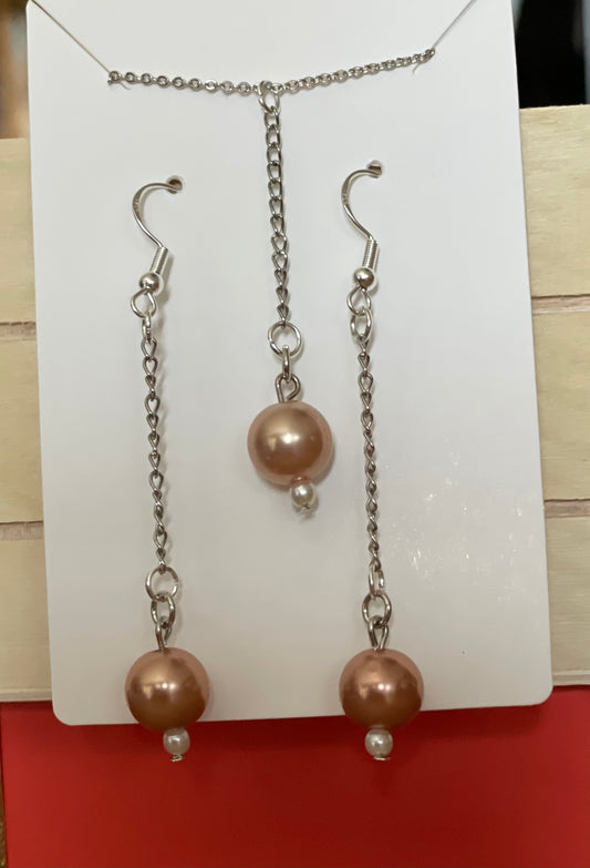 Sweet Pink Pearl Necklace-Earring Set
